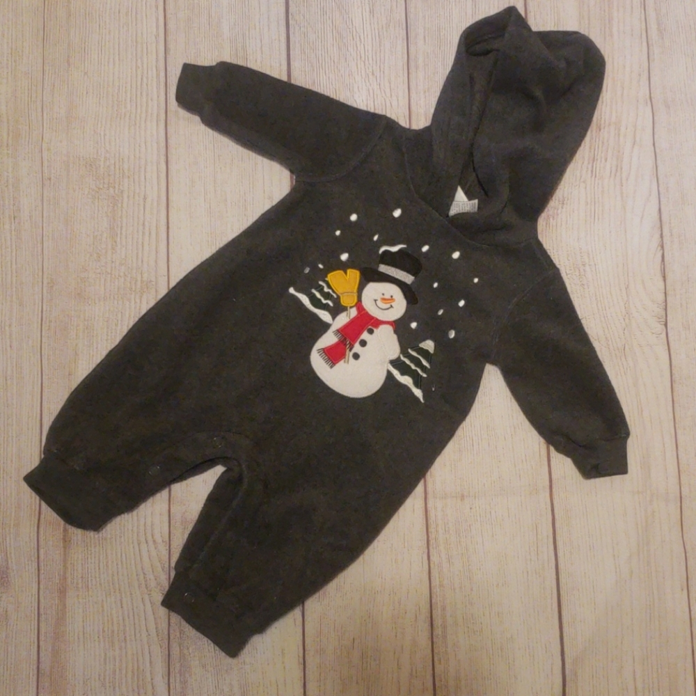 Fleece winter romper with snowman